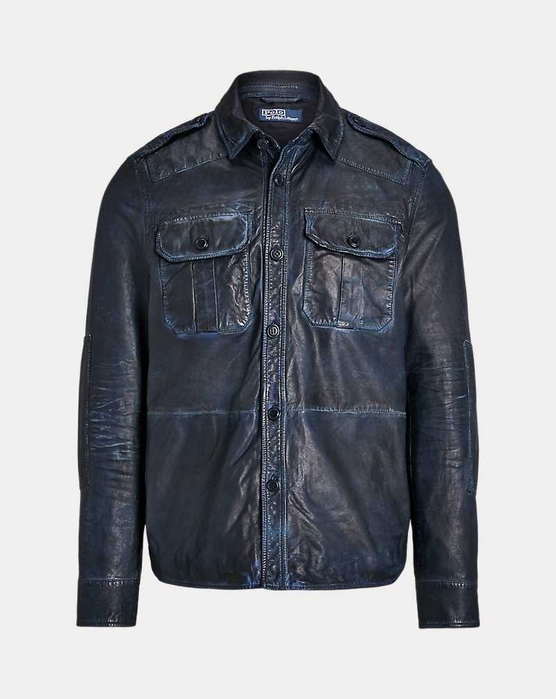 Chamarras Ralph Lauren Indigo Leather Utility Hombre Azules | IXBPOGH-97 - vista 2