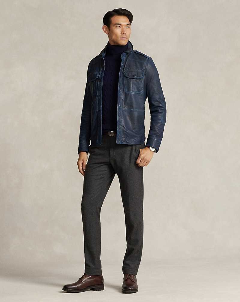 Chamarras Ralph Lauren Indigo Leather Utility Hombre Azules | IXBPOGH-97 - vista 3