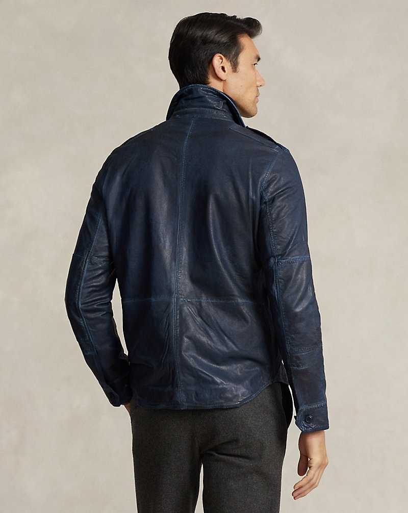 Chamarras Ralph Lauren Indigo Leather Utility Hombre Azules | IXBPOGH-97 - vista 4