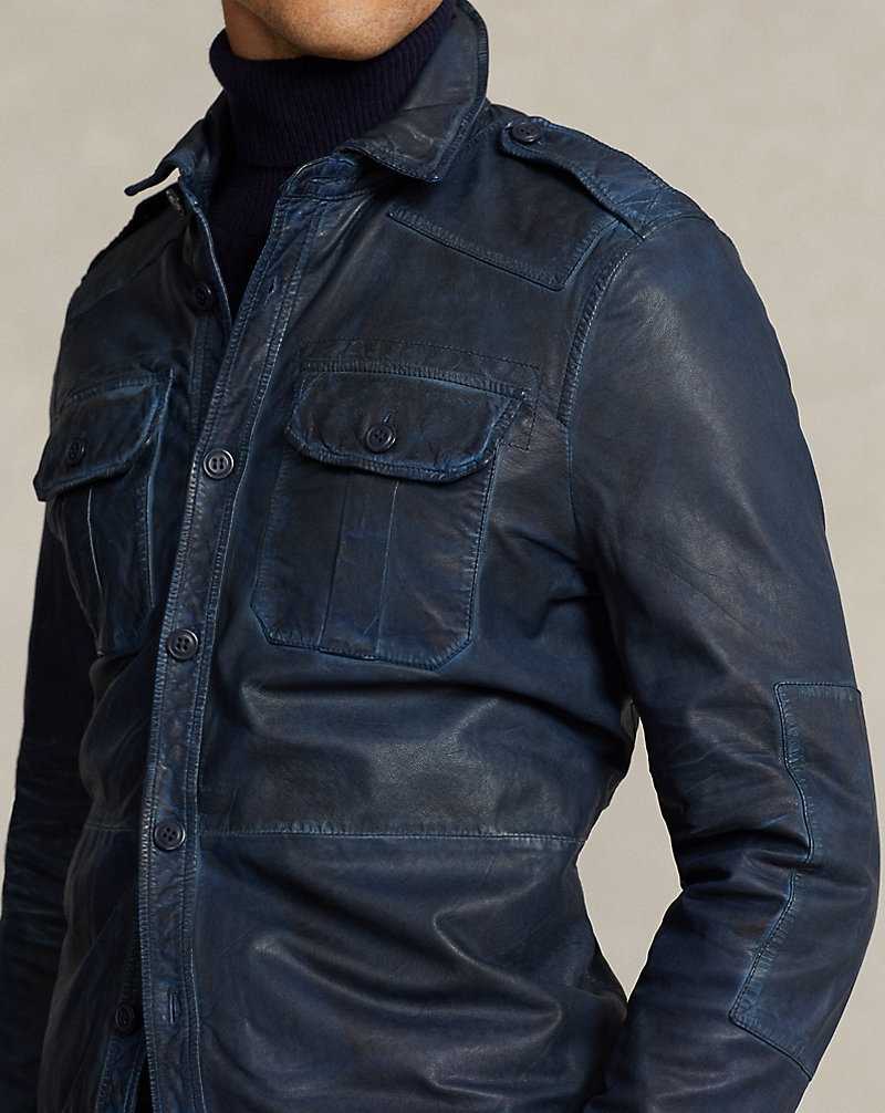 Chamarras Ralph Lauren Indigo Leather Utility Hombre Azules | IXBPOGH-97 - vista 5