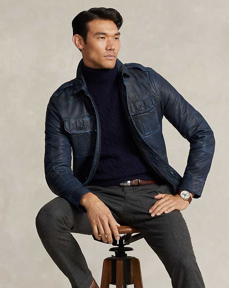 Chamarras Ralph Lauren Indigo Leather Utility Hombre Azules | IXBPOGH-97 - vista 1