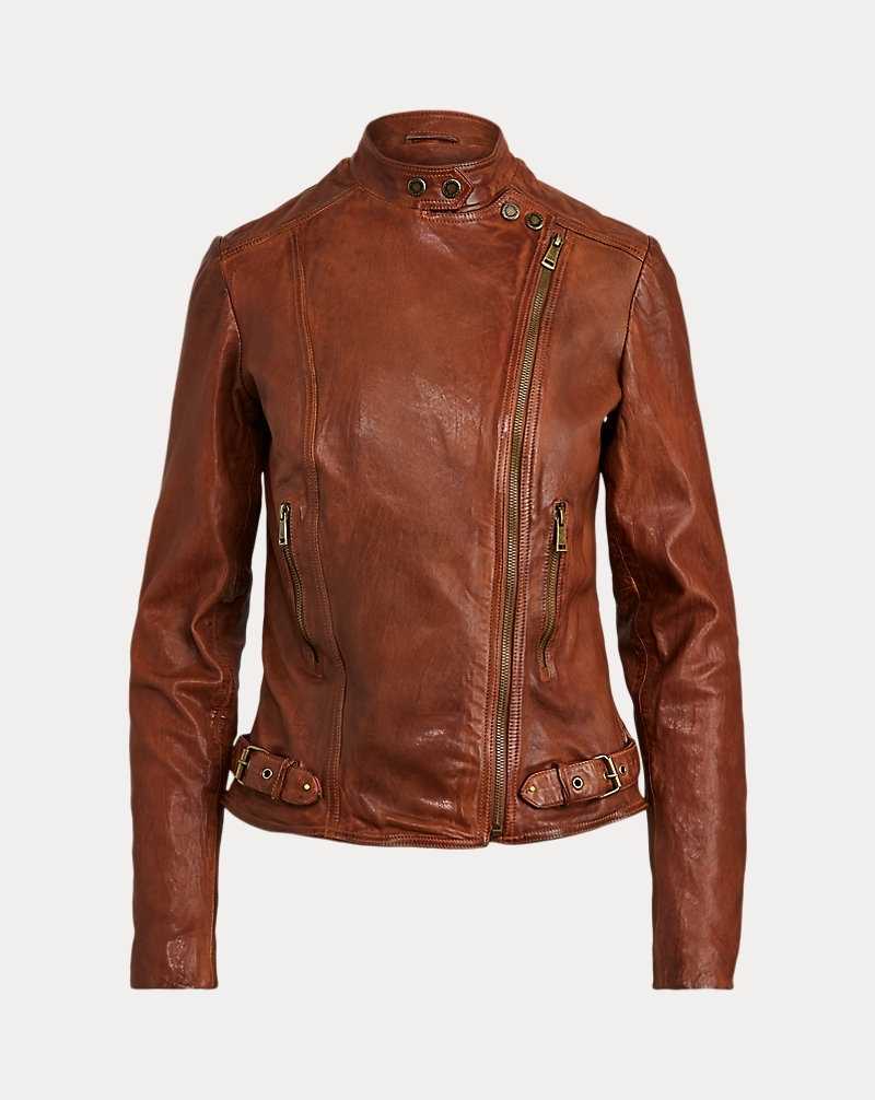 Chamarras Ralph Lauren Leather Moto Mujer Azules | JAZDULF-87 - vista 2