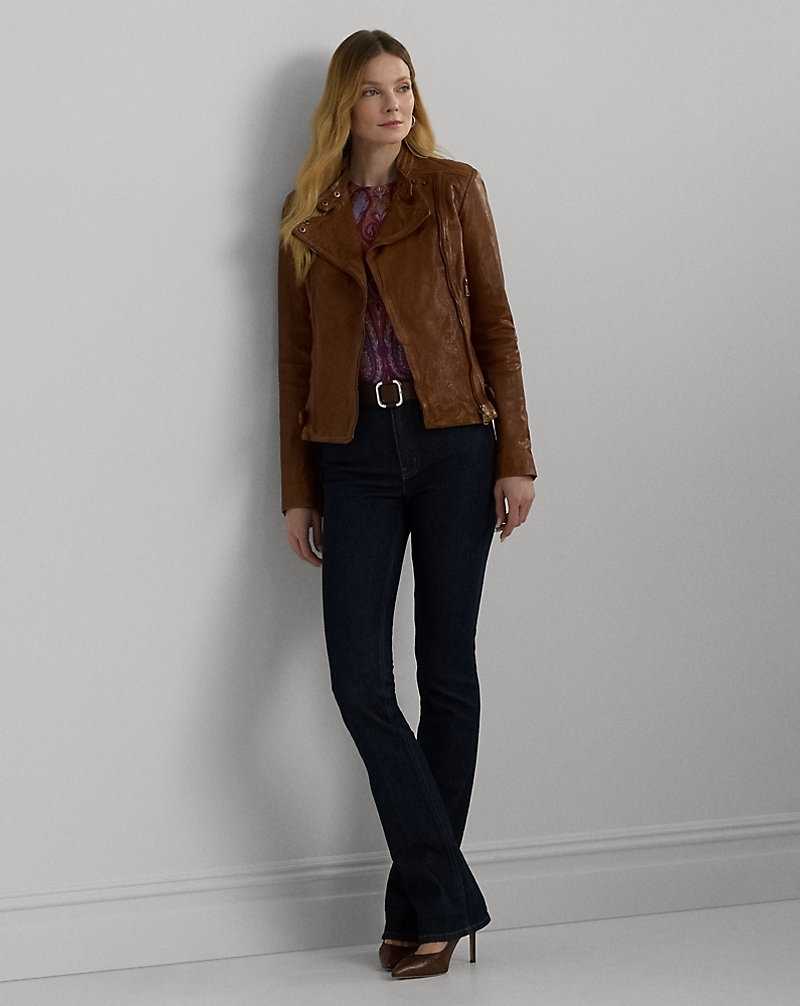 Chamarras Ralph Lauren Leather Moto Mujer Azules | JAZDULF-87 - vista 3