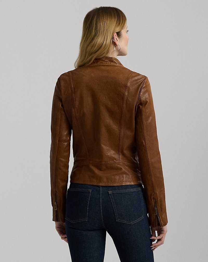 Chamarras Ralph Lauren Leather Moto Mujer Azules | JAZDULF-87 - vista 4