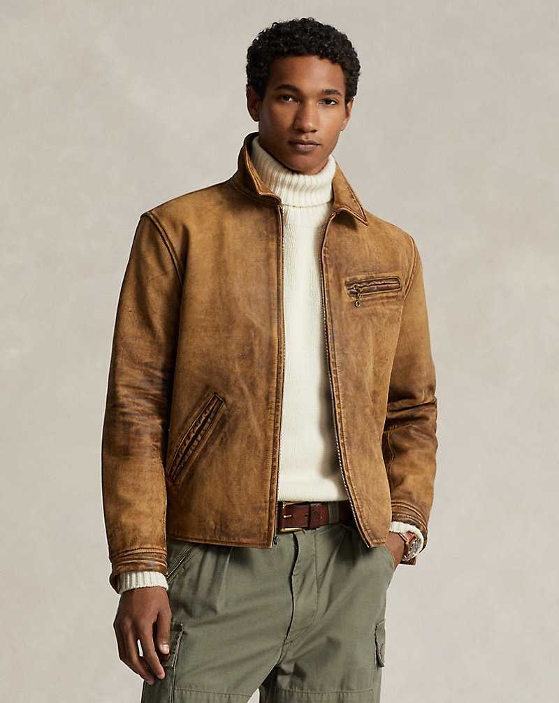 Chamarras Ralph Lauren Leather Newsboy Hombre Marrom | CHMWVOI-42 - vista 1