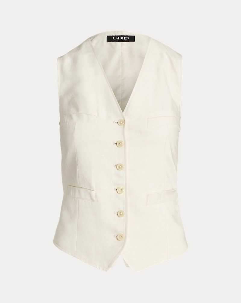 Chamarras Ralph Lauren Linen-Blend Twill Waistcoat Mujer Creme | RYXAKSQ-57 - vista 2