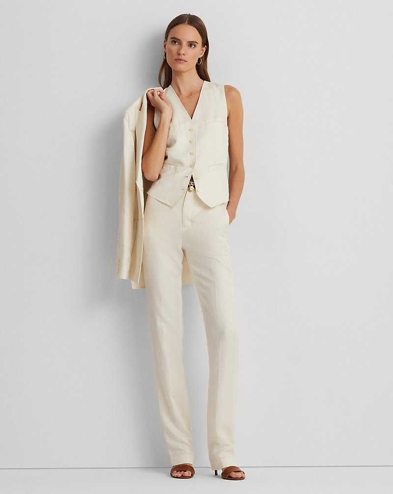 Chamarras Ralph Lauren Linen-Blend Twill Waistcoat Mujer Creme | RYXAKSQ-57 - vista 3