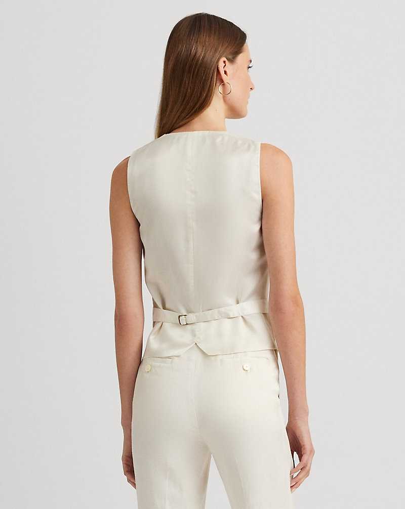 Chamarras Ralph Lauren Linen-Blend Twill Waistcoat Mujer Creme | RYXAKSQ-57 - vista 4
