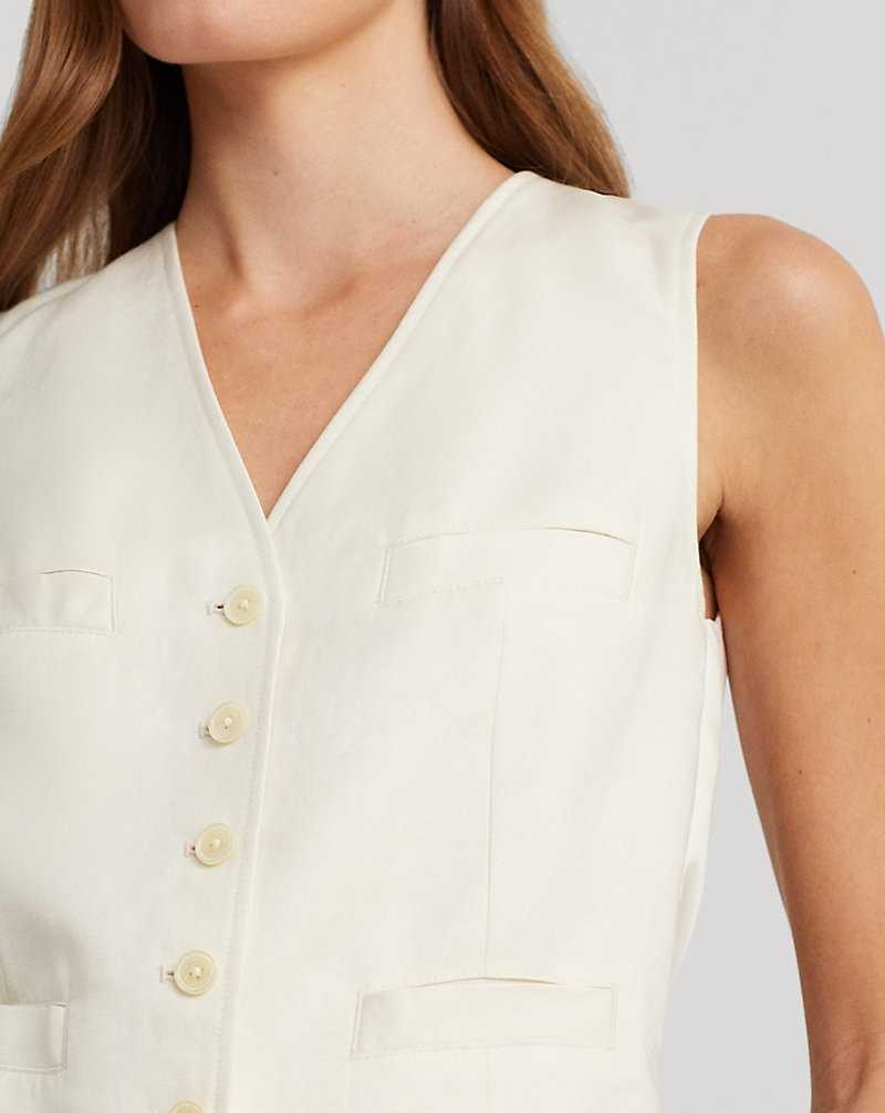 Chamarras Ralph Lauren Linen-Blend Twill Waistcoat Mujer Creme | RYXAKSQ-57 - vista 5