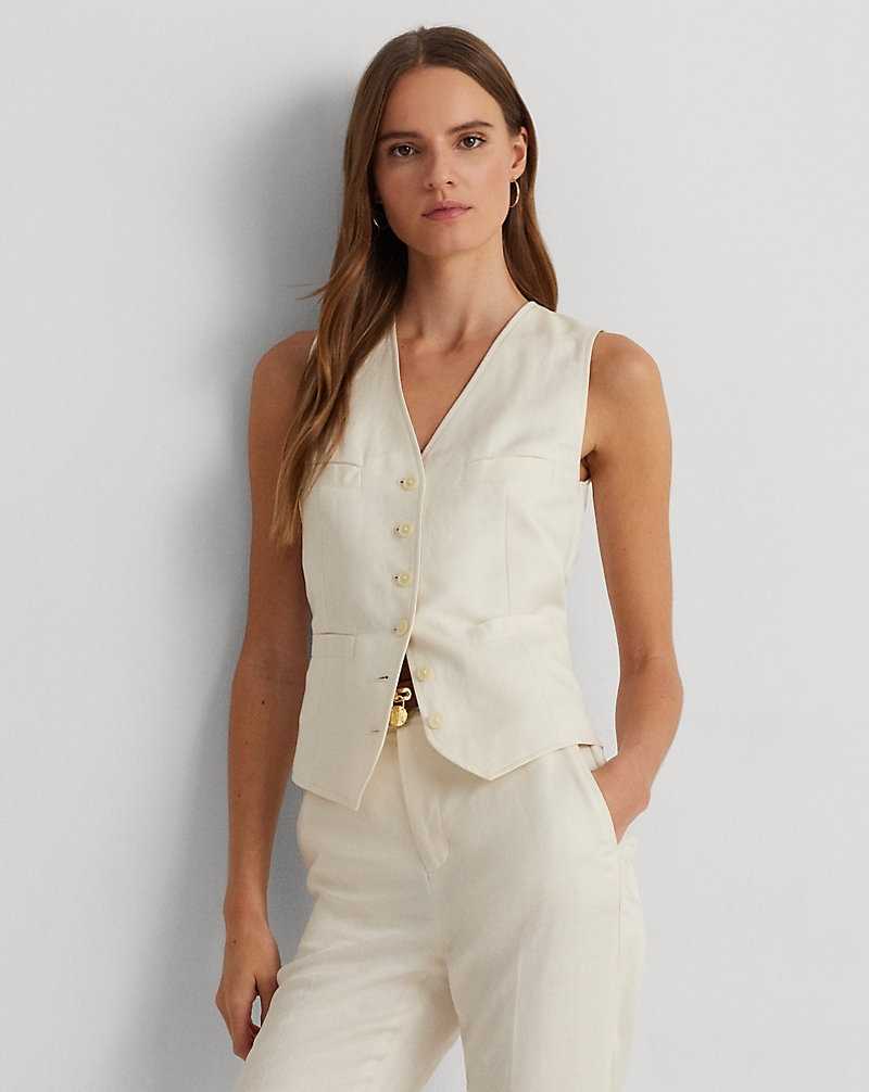 Chamarras Ralph Lauren Linen-Blend Twill Waistcoat Mujer Creme | RYXAKSQ-57 - vista 1