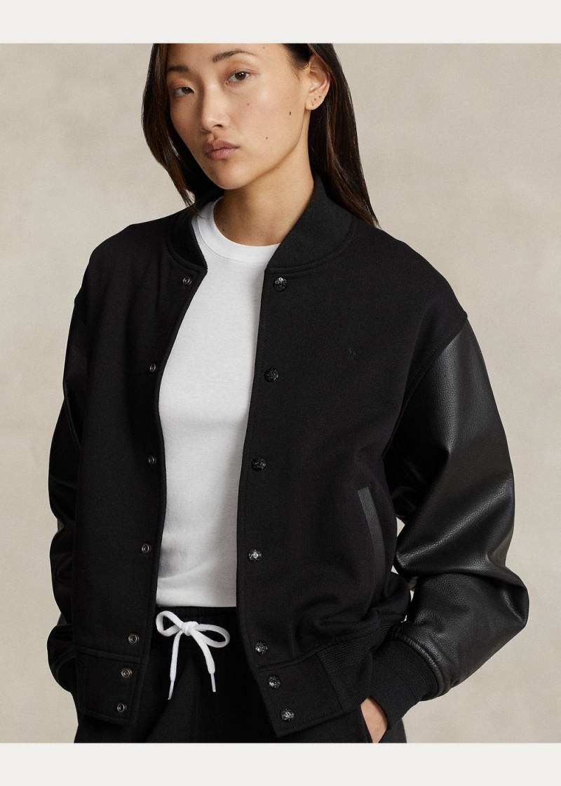Chamarras Logo Cuero-Trim Fleece Bomber Mujer Negros | TQUN27483 - vista 2