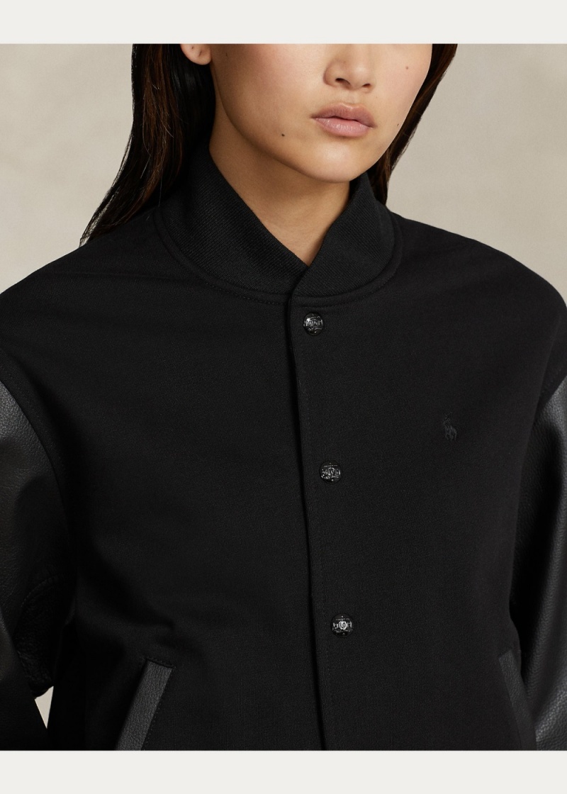 Chamarras Logo Cuero-Trim Fleece Bomber Mujer Negros | TQUN27483 - vista 3