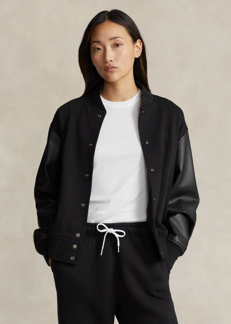 Chamarras Logo Cuero-Trim Fleece Bomber Mujer Negros | TQUN27483 - vista 1
