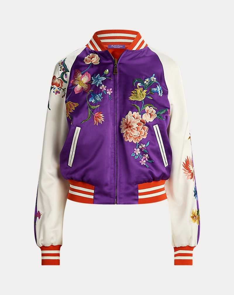 Chamarras Ralph Lauren Lydiah Embellished Satin Bomber Mujer Flame/Cream/Purple | OJYBVRC-59 - vista 2