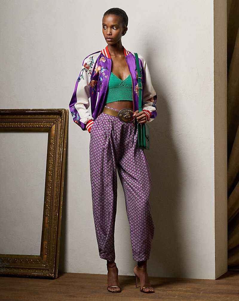 Chamarras Ralph Lauren Lydiah Embellished Satin Bomber Mujer Flame/Cream/Purple | OJYBVRC-59 - vista 3