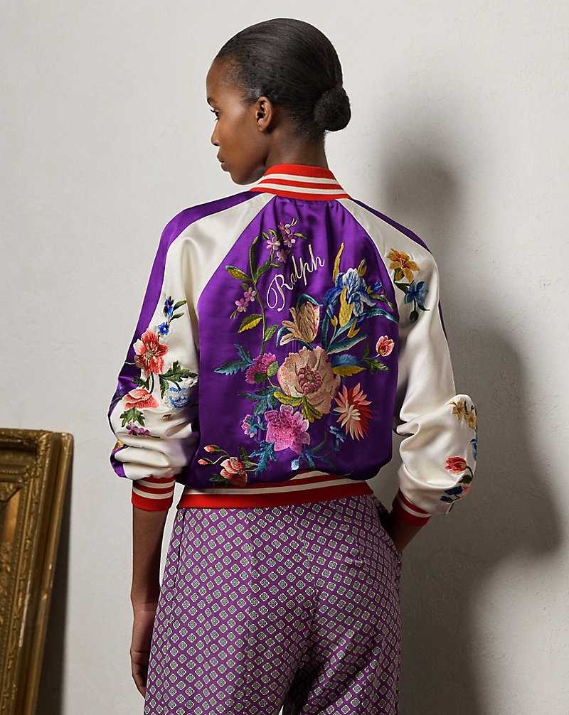 Chamarras Ralph Lauren Lydiah Embellished Satin Bomber Mujer Flame/Cream/Purple | OJYBVRC-59 - vista 4