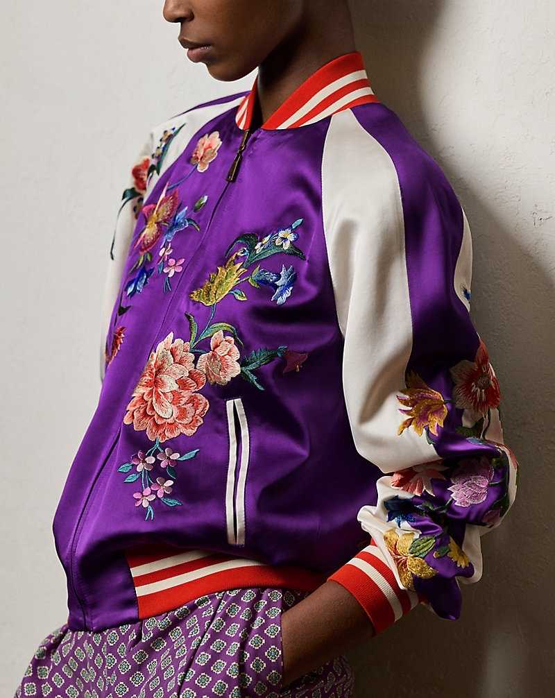 Chamarras Ralph Lauren Lydiah Embellished Satin Bomber Mujer Flame/Cream/Purple | OJYBVRC-59 - vista 5