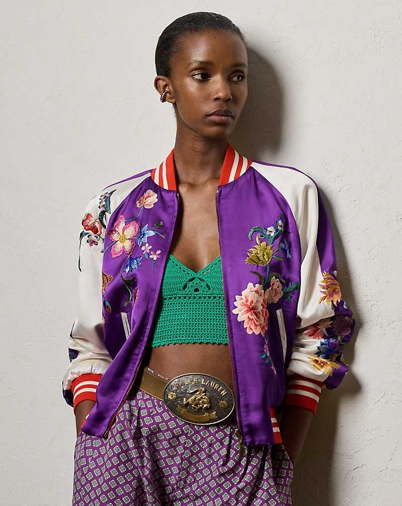 Chamarras Ralph Lauren Lydiah Embellished Satin Bomber Mujer Flame/Cream/Purple | OJYBVRC-59 - vista 1