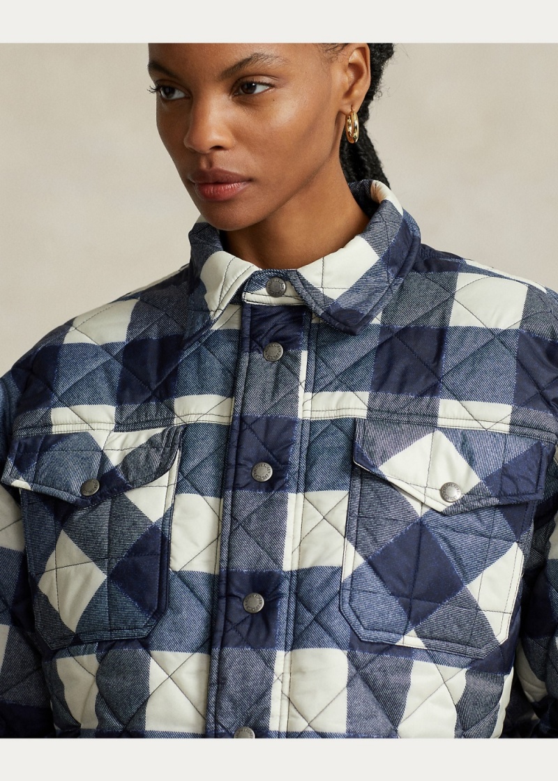 Chamarras Plaid Agua-Repellent Acolchado Mujer Marrom | JNVQ48905 - vista 2