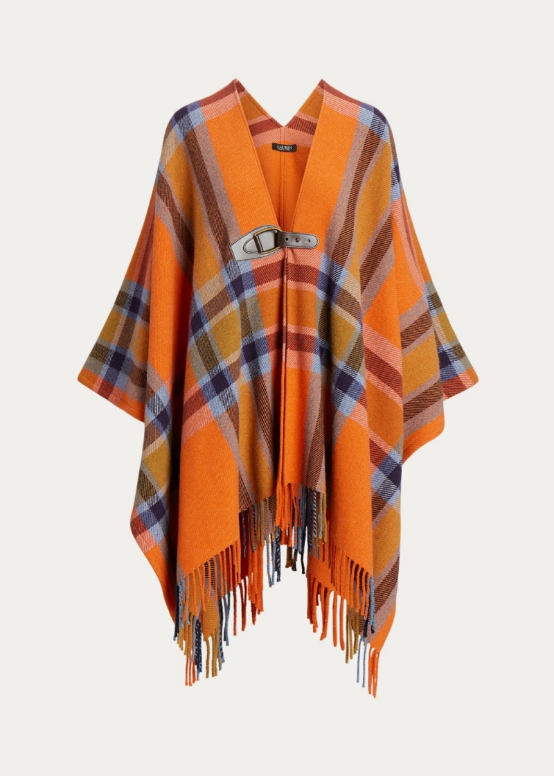 Chamarras Plaid Fringe-Trim Twill Poncho Mujer Multicolor | EIQO76839 - vista 2
