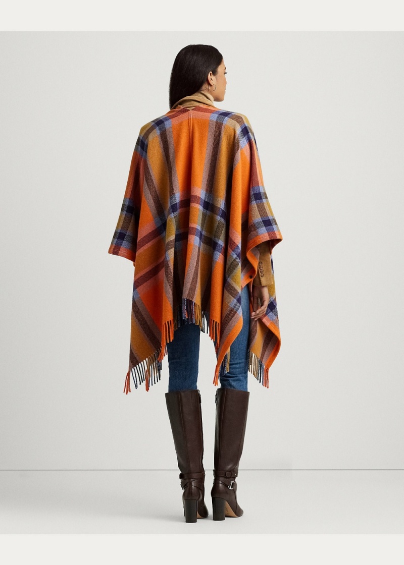 Chamarras Plaid Fringe-Trim Twill Poncho Mujer Multicolor | EIQO76839 - vista 4