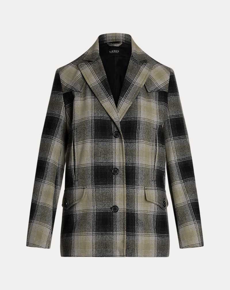 Chamarras Ralph Lauren Plaid Wool-Blend Twill Mujer Black/Tan/Grey Multi | JMNQWOV-60 - vista 2