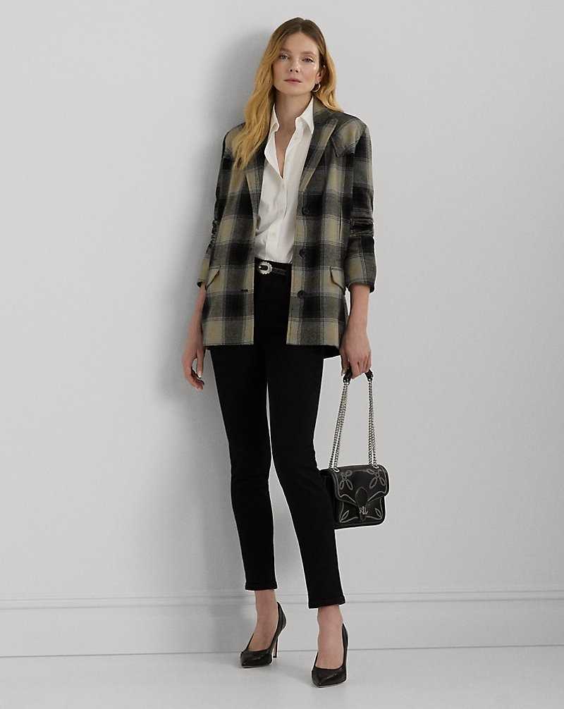 Chamarras Ralph Lauren Plaid Wool-Blend Twill Mujer Black/Tan/Grey Multi | JMNQWOV-60 - vista 3