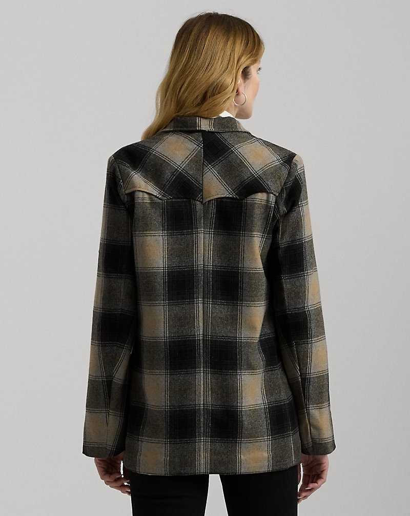 Chamarras Ralph Lauren Plaid Wool-Blend Twill Mujer Black/Tan/Grey Multi | JMNQWOV-60 - vista 4