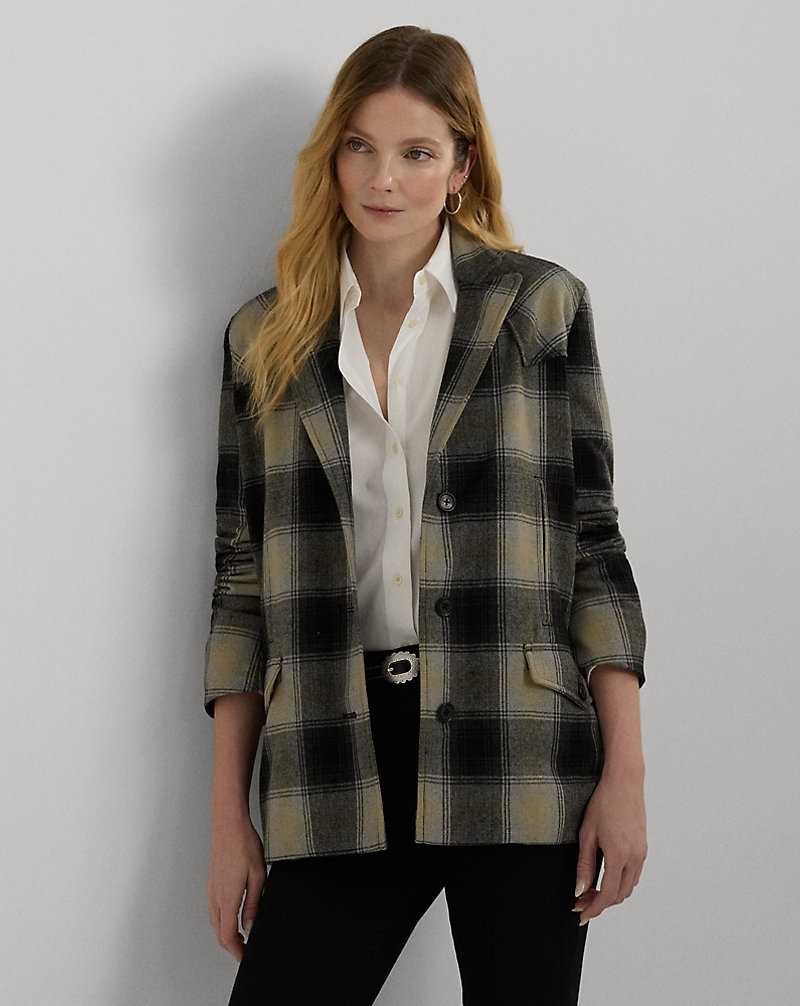 Chamarras Ralph Lauren Plaid Wool-Blend Twill Mujer Black/Tan/Grey Multi | JMNQWOV-60 - vista 1
