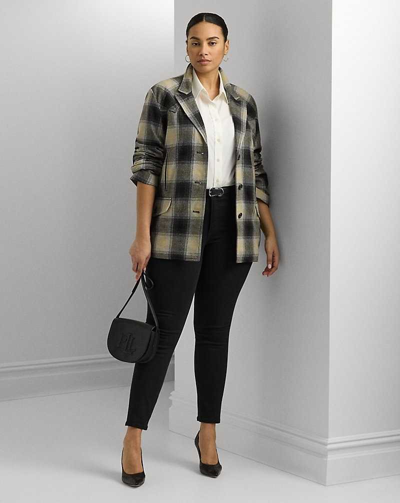 Chamarras Ralph Lauren Plaid Wool-Blend Twill Mujer Black/Tan/Grey Multi | AQUDVWY-07 - vista 3