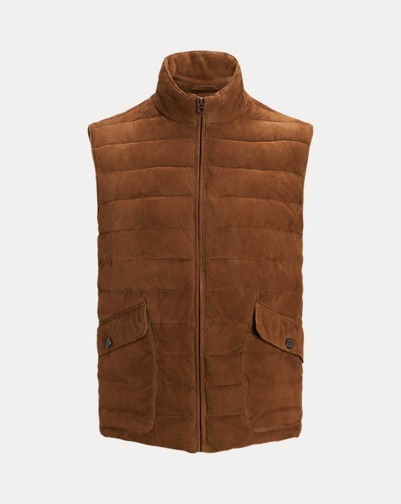 Chamarras Ralph Lauren Quilted Suede Gilet Hombre Marrom | CFRHYQI-75 - vista 2