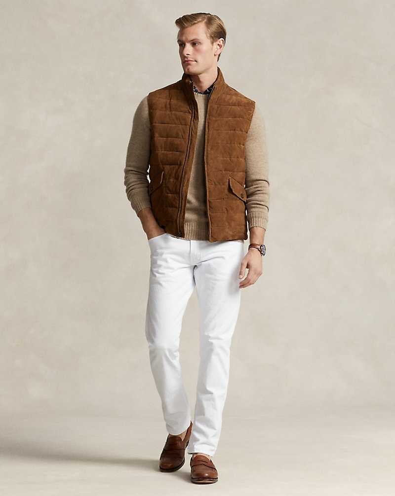 Chamarras Ralph Lauren Quilted Suede Gilet Hombre Marrom | CFRHYQI-75 - vista 3