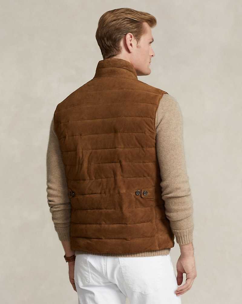 Chamarras Ralph Lauren Quilted Suede Gilet Hombre Marrom | CFRHYQI-75 - vista 4