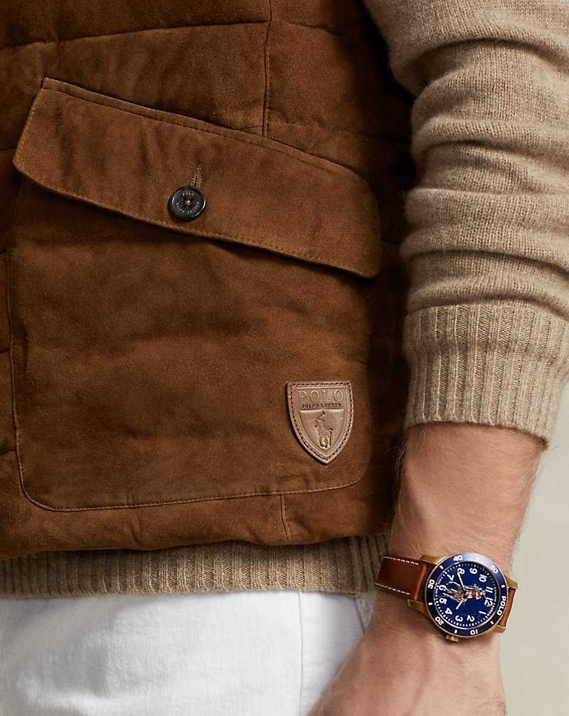 Chamarras Ralph Lauren Quilted Suede Gilet Hombre Marrom | CFRHYQI-75 - vista 5