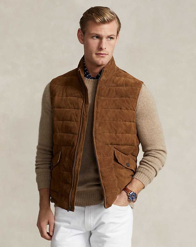 Chamarras Ralph Lauren Quilted Suede Gilet Hombre Marrom | CFRHYQI-75 - vista 1