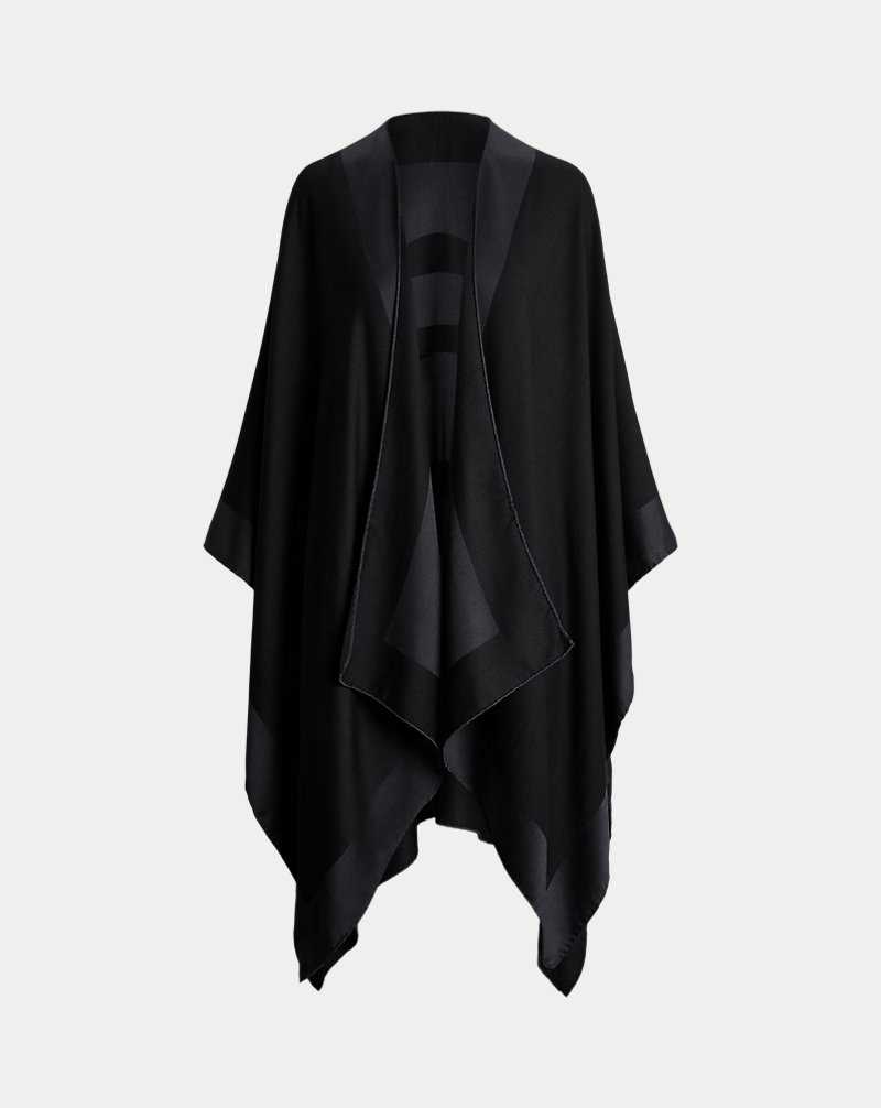 Chamarras Ralph Lauren RL Silk-Cashmere Jacquard Ruana Mujer Negros | BQUGNJS-63 - vista 2