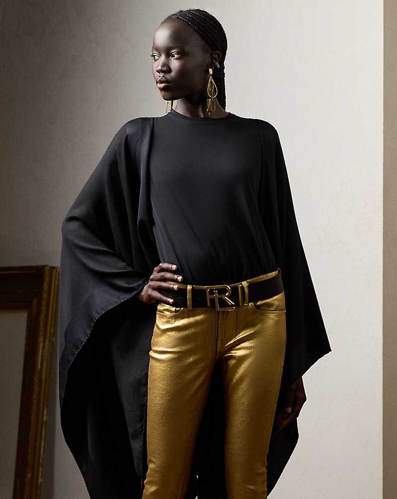 Chamarras Ralph Lauren RL Silk-Cashmere Jacquard Ruana Mujer Negros | BQUGNJS-63 - vista 3