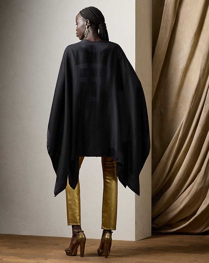 Chamarras Ralph Lauren RL Silk-Cashmere Jacquard Ruana Mujer Negros | BQUGNJS-63 - vista 4