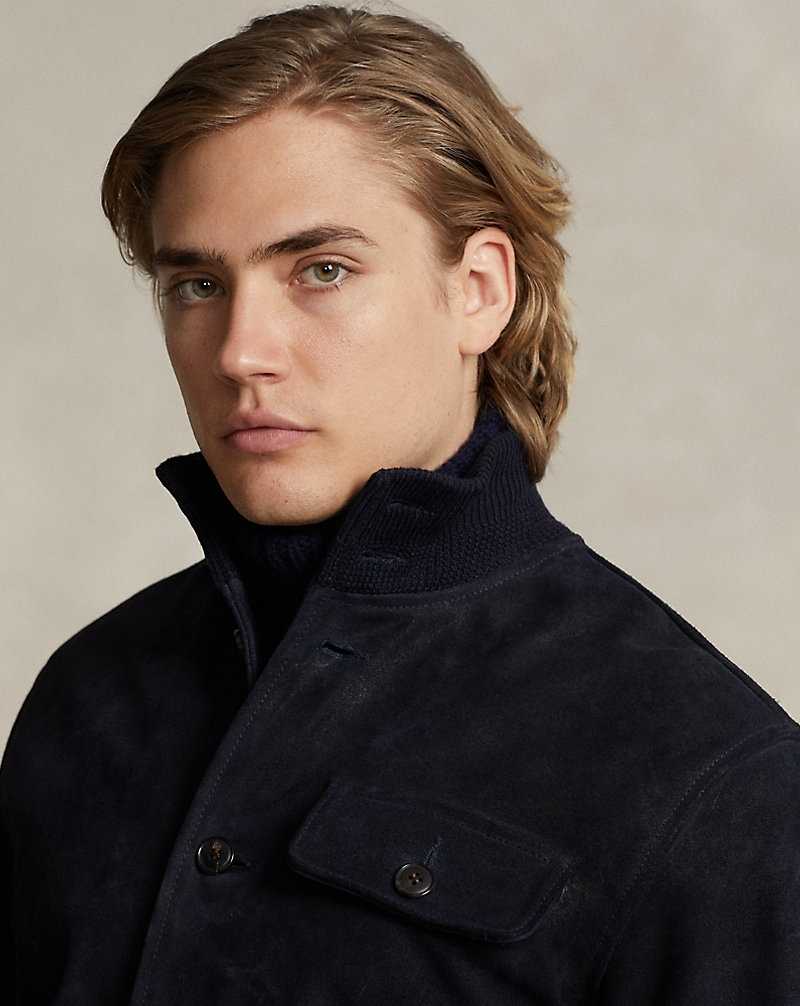 Chamarras Ralph Lauren Roughout Suede Hombre Azul Marino | RUXFZDE-72 - vista 5