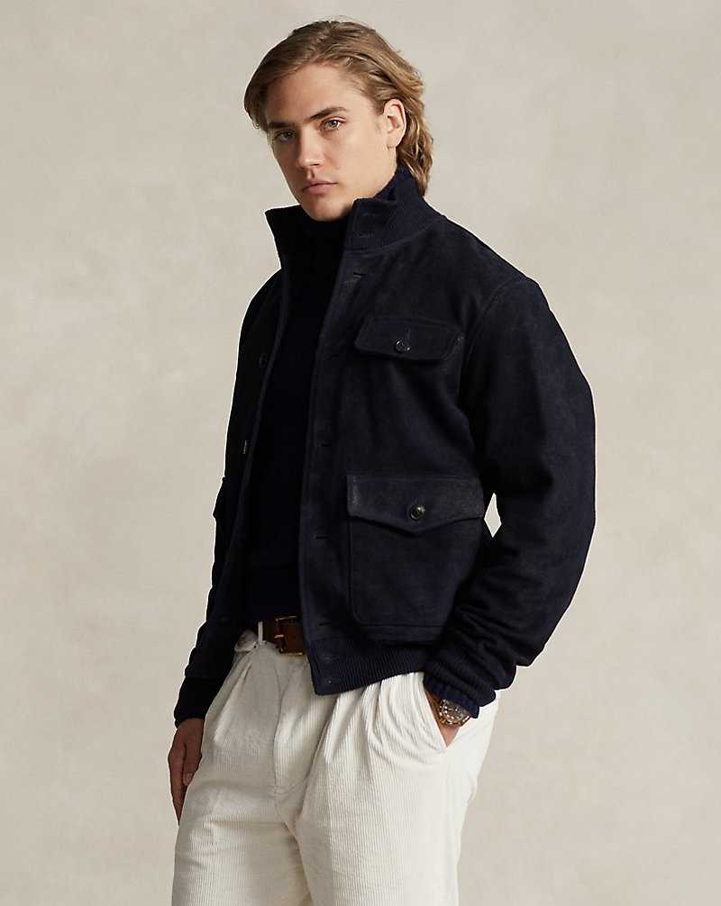 Chamarras Ralph Lauren Roughout Suede Hombre Azul Marino | RUXFZDE-72 - vista 1
