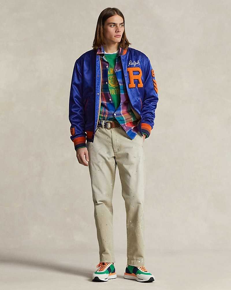 Chamarras Ralph Lauren Satin Letterman Hombre Azules | ASZPWHM-64 - vista 3