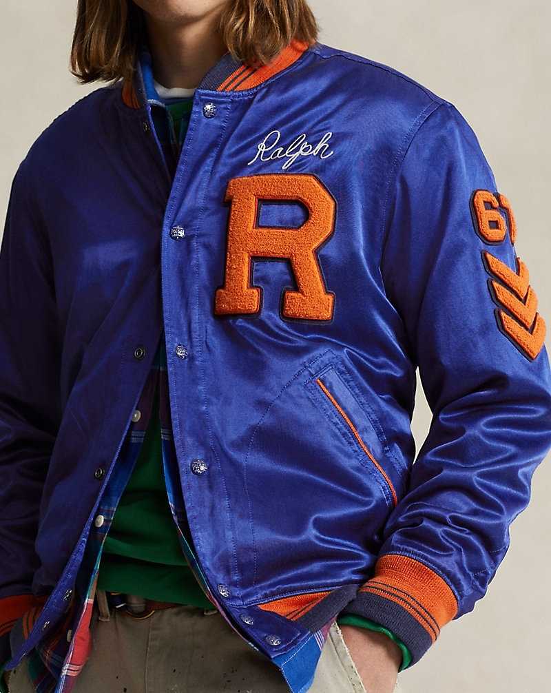 Chamarras Ralph Lauren Satin Letterman Hombre Azules | ASZPWHM-64 - vista 5