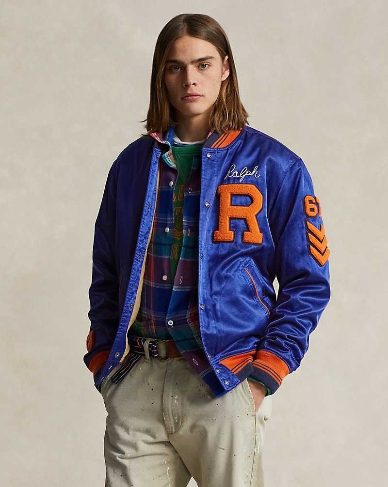 Chamarras Ralph Lauren Satin Letterman Hombre Azules | ASZPWHM-64 - vista 1