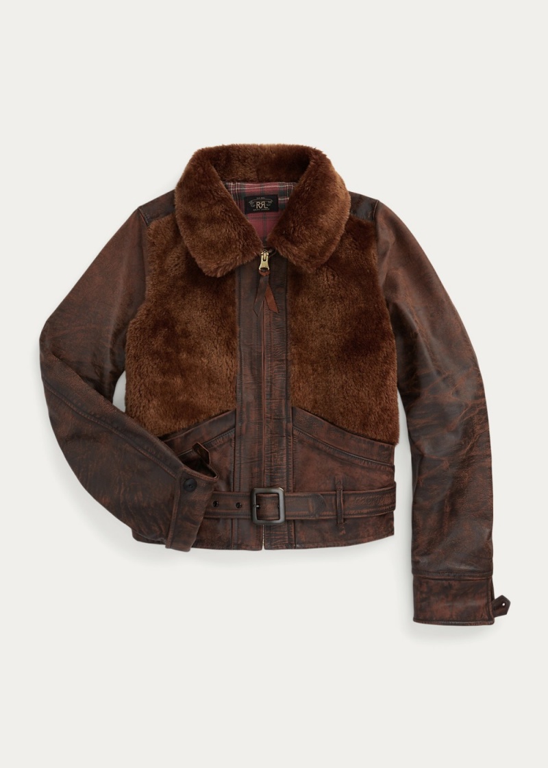 Chamarras Shearling-Paneled Cuero Mujer Marrom | SPLQ18302 - vista 1
