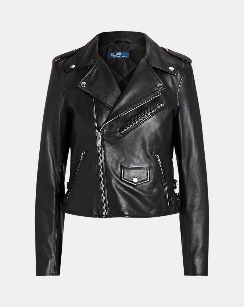 Chamarras Ralph Lauren Sheepskin Leather Moto Mujer Negros | CMTQSAK-20 - vista 2