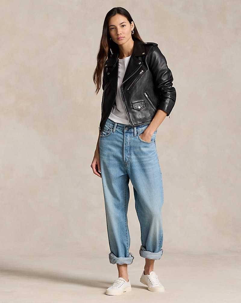Chamarras Ralph Lauren Sheepskin Leather Moto Mujer Negros | CMTQSAK-20 - vista 3