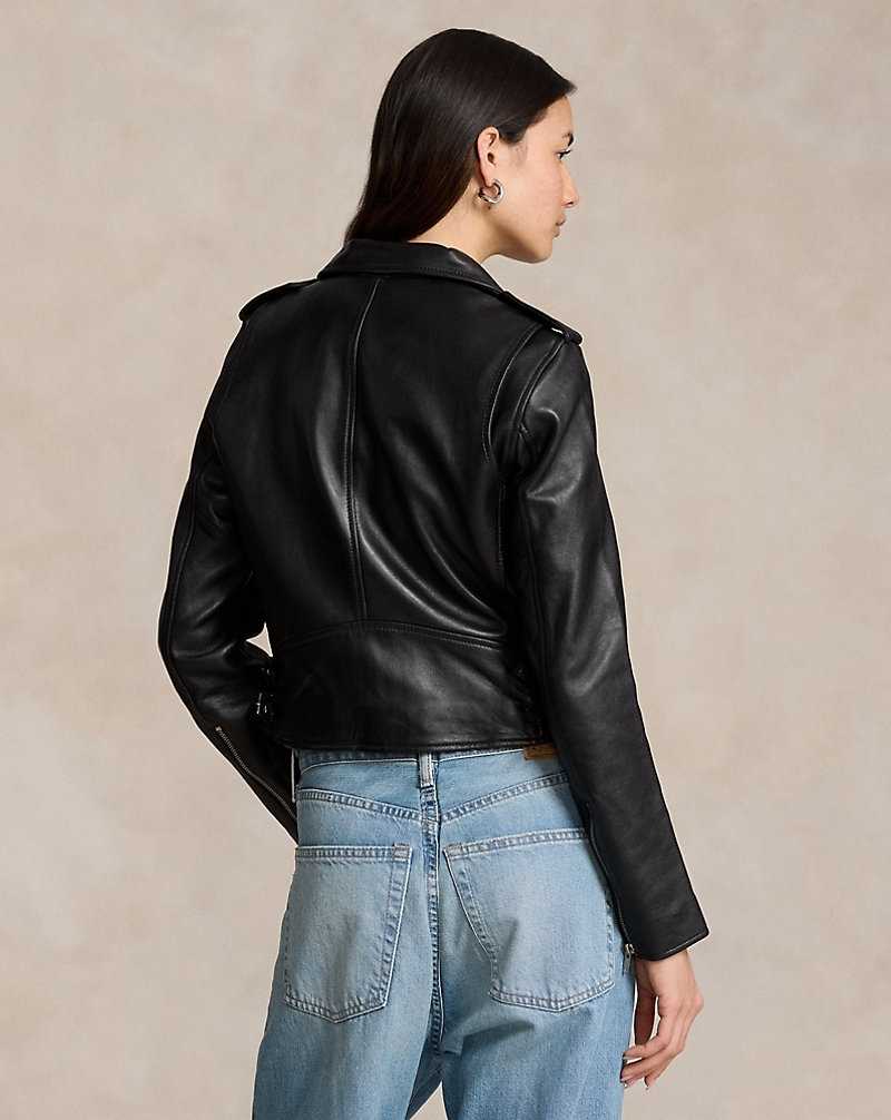 Chamarras Ralph Lauren Sheepskin Leather Moto Mujer Negros | CMTQSAK-20 - vista 4