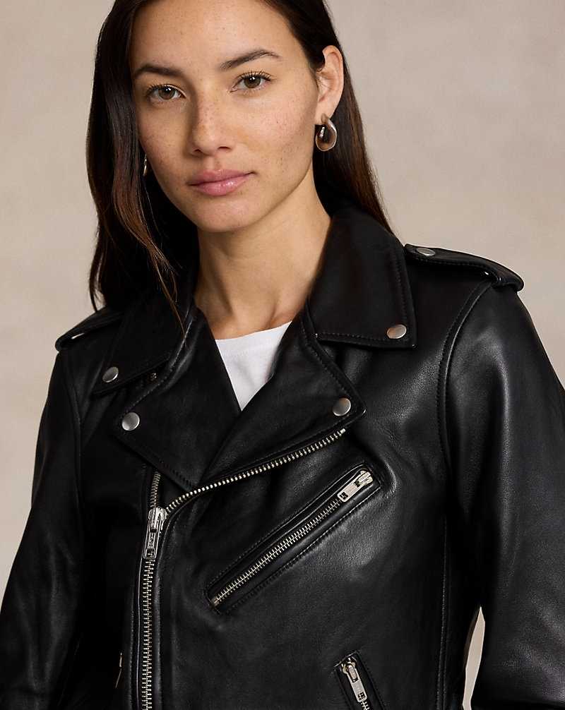 Chamarras Ralph Lauren Sheepskin Leather Moto Mujer Negros | CMTQSAK-20 - vista 5