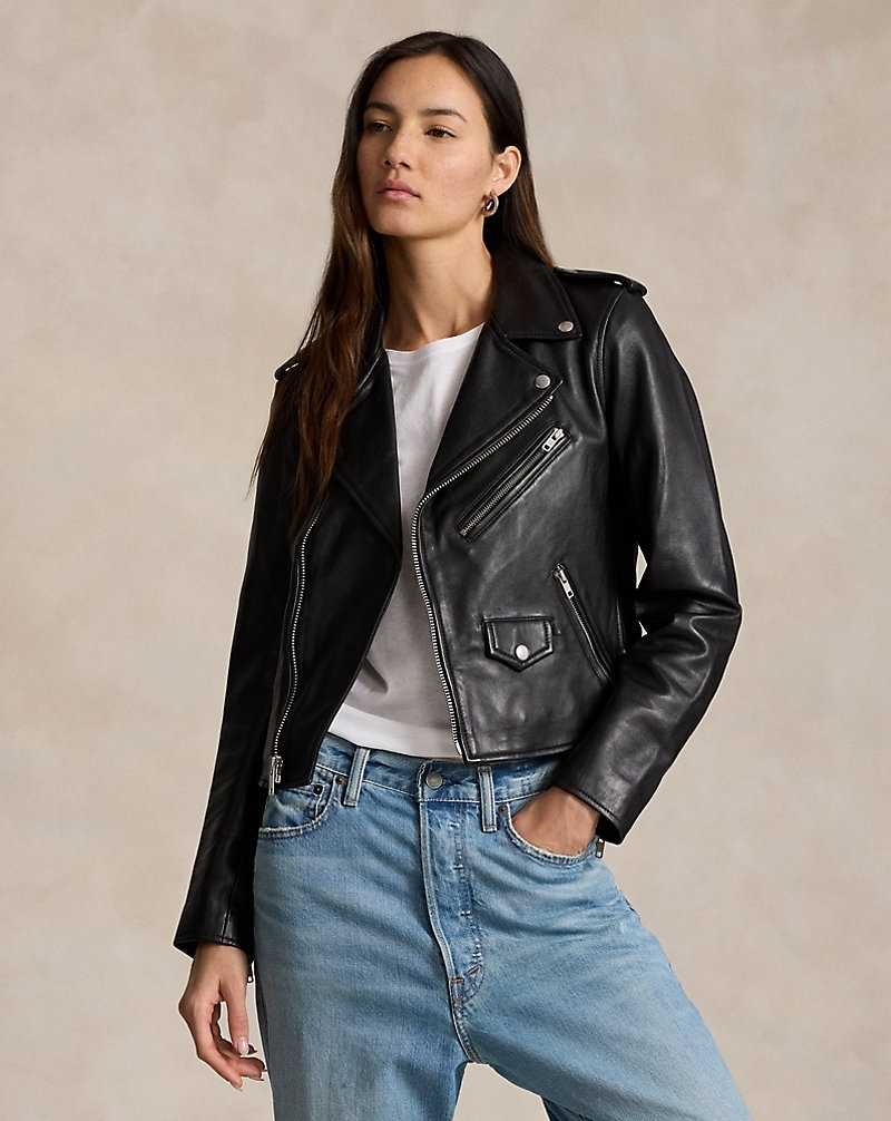 Chamarras Ralph Lauren Sheepskin Leather Moto Mujer Negros | CMTQSAK-20 - vista 1