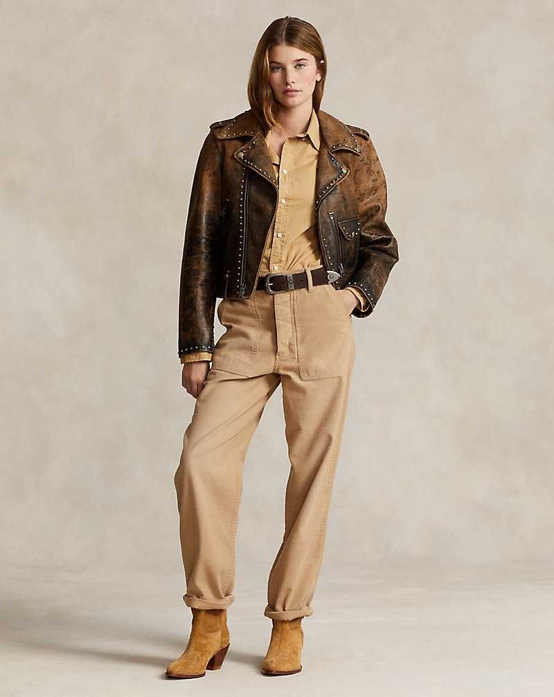 Chamarras Ralph Lauren Studded Leather Moto Mujer Brown/Amber | NTERVZD-60 - vista 3